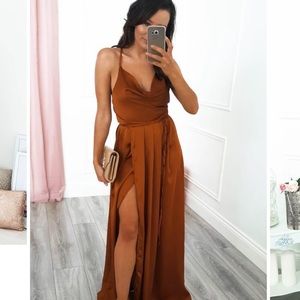 Rust open back maxi dress